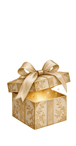 Caja de regalo dorada que se abre